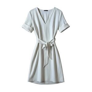 Zara Women’s Textured Mini Dress with Tie Belt V Neck Short Sleeve Size Medium